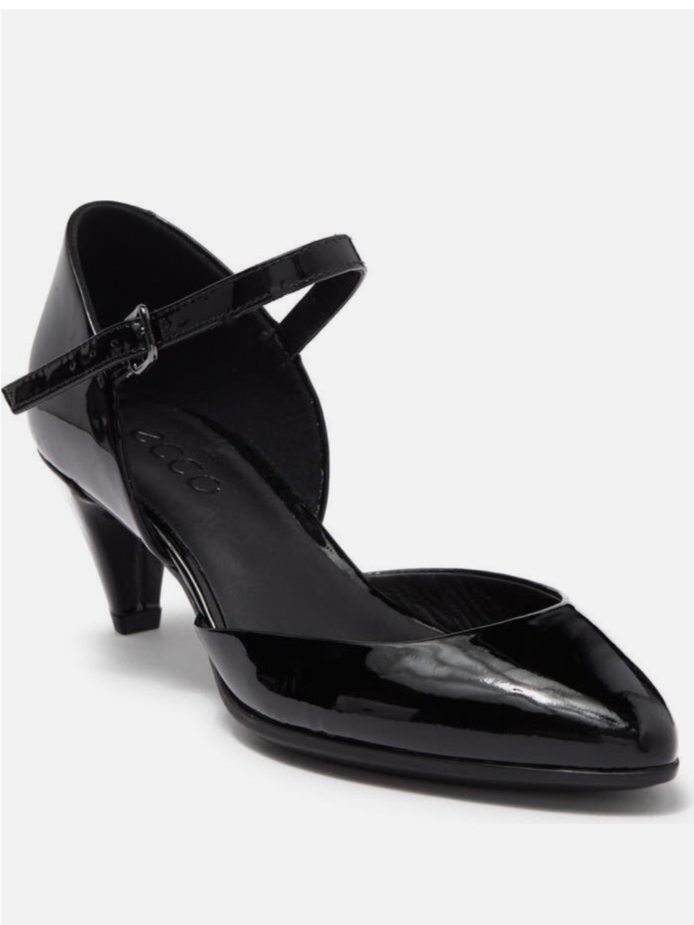 Ecco Shape 45 Pointed Sleek Mary Jane Pump Black Patent